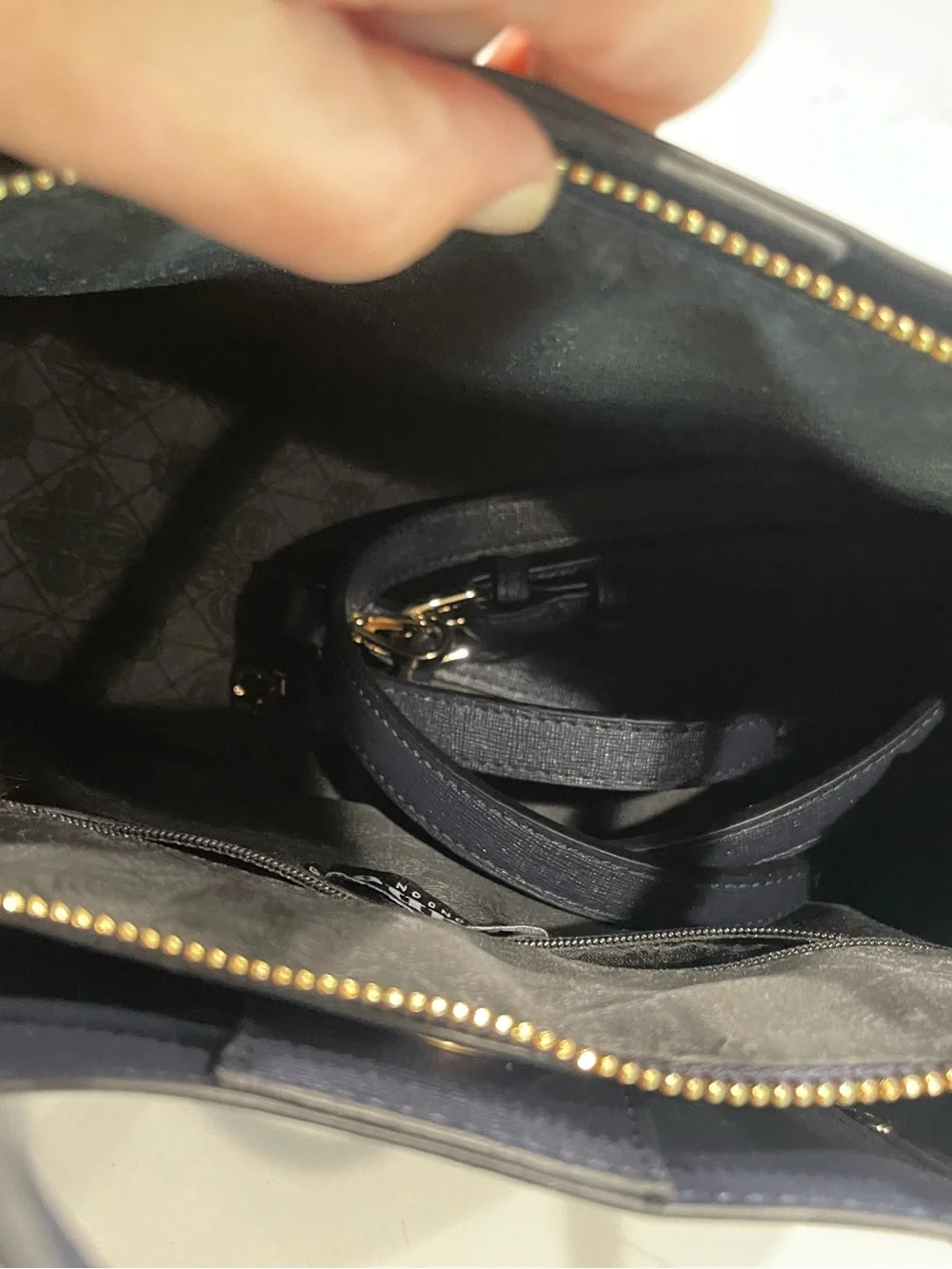 Dune London Navy Tote with Gold Hardware Accents